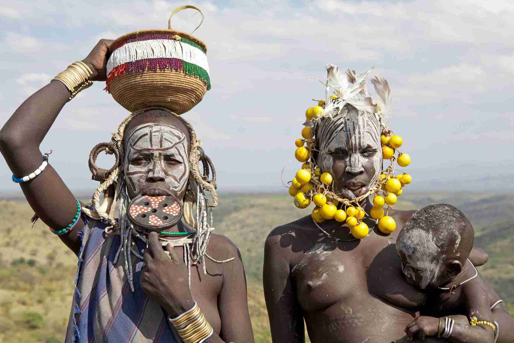 Mursi people children in omo valley